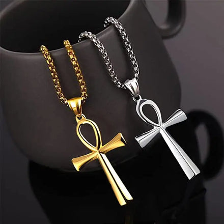18k Gold Plated Stainless Steel Ankh Cross Pendant Necklace New Hip Hop Jewelry Egyptian Cross Shape Stainless Steel Necklace