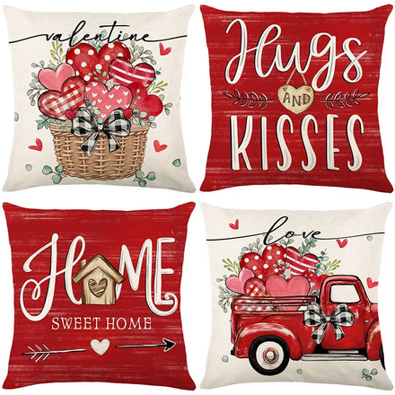 Valentine's Day Pillow Covers Polka Dot Stripes Love Hearts Throw Pillow Covers Love Be Mine Cushion Case Decor for Holiday