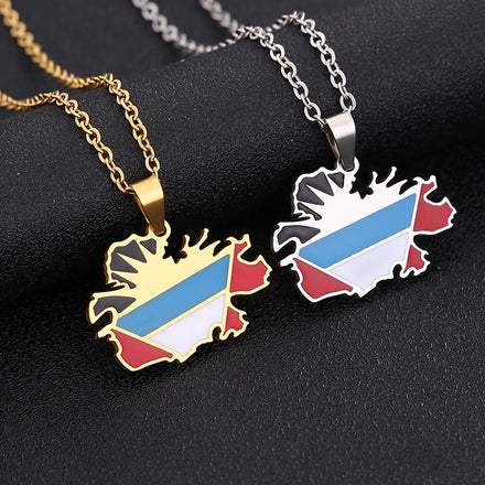 Manufacturer Enameled Stainless Steel Silver 18K Gold Plated Charm Enamel Antigua and Barbuda Flag Map Pendant Chain Necklace