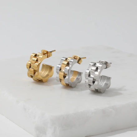 JOOLIM Jewelry PVD 18K Gold Plated Waterproof Chunky Band Stainless Steel Hoop Earring