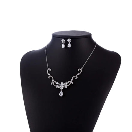 Luxury Platinum Plated Bridal Necklace Set Vintage Style Brass Zircon Jewelry Wedding Jewelry Earring Sets for Women