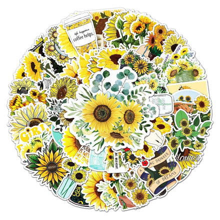 50pcs Die Cut Vinyl Waterproof Aesthetic Sunflower Decorative Sticker Pack for Kids Laptop Phone Notebook Luggage