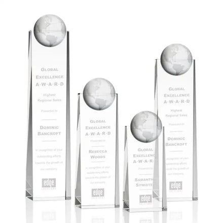 Custom Business Excellence Award Crystal Glass Globe Trophy Polished with UV Printing for Recognizing Achievements in Love Theme