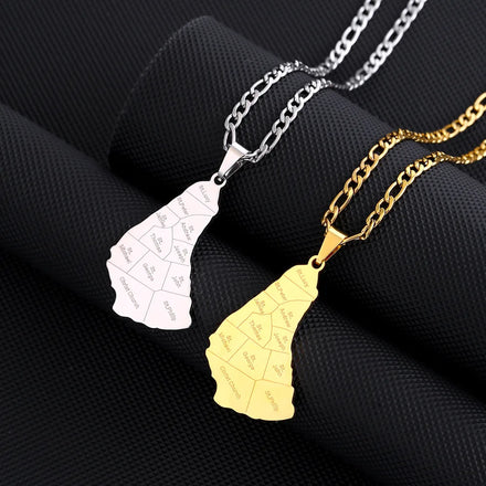 Manufacturer Barbados Map Chain Stainless Steel Silver 18K Gold Flag Map Charm Necklaces Barbados Map Pendant Chains Necklace