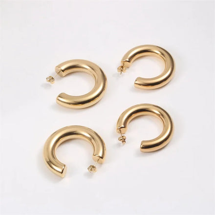 Chunky Big c Shape Earrings Stainless Steel Bold Gold Plated Women Cuff Jewelry Stud Earring Fashion Accessories Jewelry