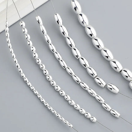 Popular Oval Barrel Beads 925 Sterling Silver Smooth Olive Shape Spacer Beads for Bracelet Necklace Making Finding