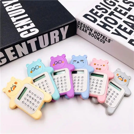 Super Cute Mini Bear Expression Calculator Portable Calculator for Student Examination Key Ring Pendant