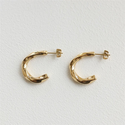 2021 Trendy Fashion Women Earring Stainless Steel c Shape Gold Plated Twisted Cuff Earrings