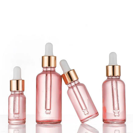 In Stock 10ml 15ml 20ml 30ml 50ml 100ml Transparent Pink Glass Serum Oil Tincture Dropper Bottle With Dropper for Essential Oil