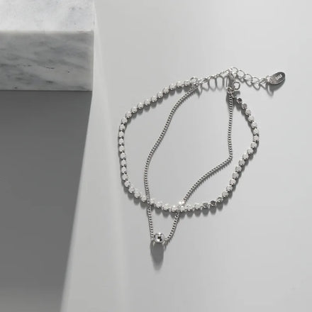 S925 Sterling Silver Design Minimalist Double Layer Bead Chain Bracelet Fashion Jewelry