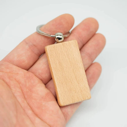 Wood Keychain Key Ring Key Tags Rectangle Custom Engrave Logo Blank Wooden Key Chain for DIY Crafts