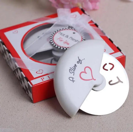 Wedding Party Favors Stainless Steel Pizza Cutter Wheel With Protective Blade Guard a Slice of Love Metal Pizza Knife Gifts