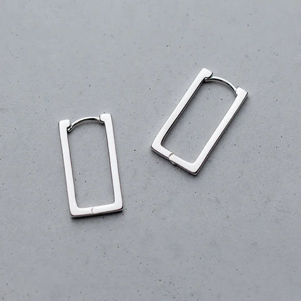 European Style Pure 925 Sterling Silver Geometric Rectangle Long Hoop Earrings for Women