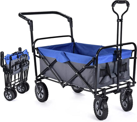 WOQI Heavy Duty Utility Beach Wagon Cart with Removable Wheels Large Capacity Foldable Grocery Wagon for Garden Outdoor Use