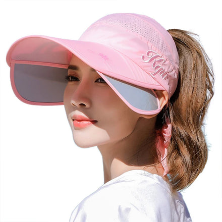 Outdoor Travel Sunshade Retractable Large Brim Sun Visor Hat Summer Quick Drying Letter Visor Cap