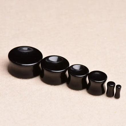 Natural Black Onyx Double Concave Plug Gague Plug Stone Auricle Fine Piercing Jewelry