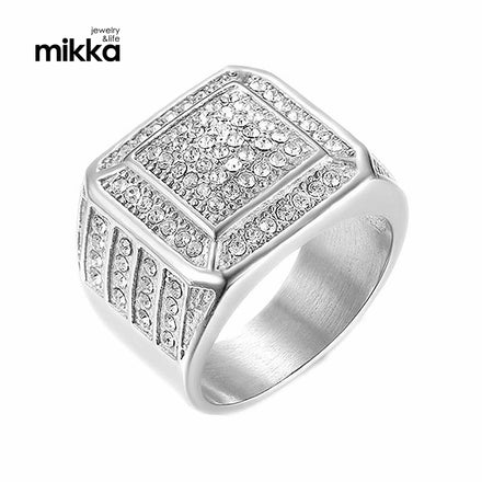 Fashion Mens Wedding Jewelry 18K Gold Pated Stainless Steel Full Cubic Zirconia Men Ring With Moissanite Diamond