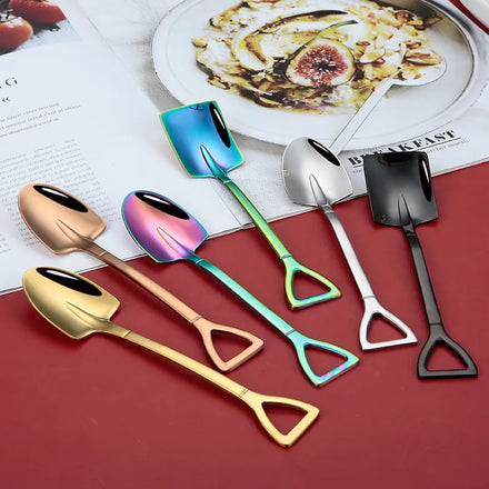 Creative Mini Gold Rainbow Flatware Stainless Steel Small Shovel Shaped Tea Spoon Coffee Spoon Ice Dessert Spoon Cutlery Set