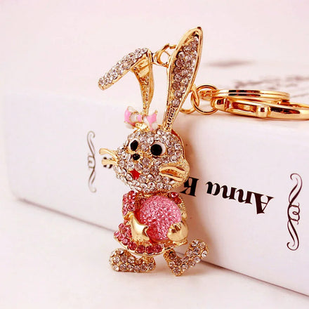 Promotional Easter Gifts Cute Kwaii Rhinestone Rabbit Keychains Easter Car Bag Pendant Charms Rabbit Keychains Gift