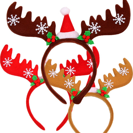 Novelty Reindeer Christmas Antlers Plastic Cloth Headbands 12x24cm for Women Xmas Party Decoration