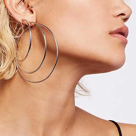 Hot Sale 14K Gold Plated Stainless Steel Stud Earrings Big Round Exaggerated Hoop Geometric Pattern Pearl Ear Jewelry for Women