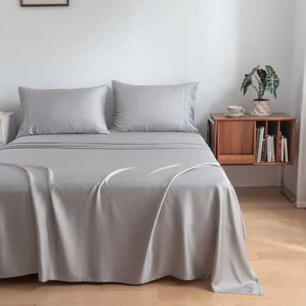 100% Bamboo Sateen Weave 300TC Bed Sheet Set 3-Piece Duvet Cover Fitted Sheet Plain Style Cooling Bed Sheets Set