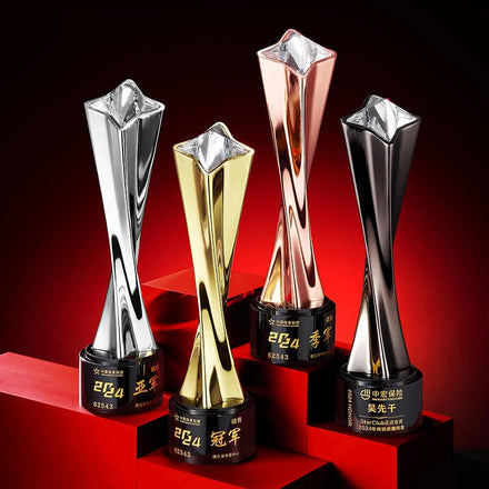 Custom Craved Engraving Letters Crystal Trophy Creative Crystal Glass Metal Trophy