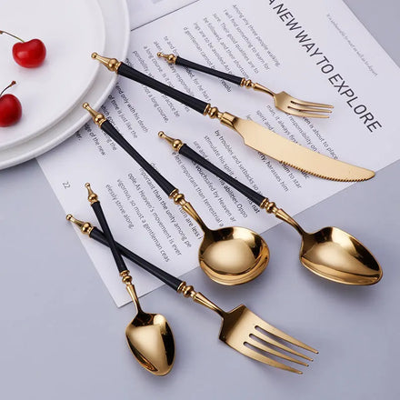 Hot Sale 18-10 Luxury European Style Cutlery Set Stainless Steel Black Flatware Knife Fork Spoon Gift Set of 6