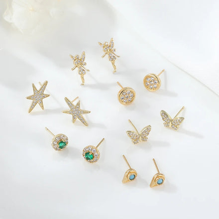 Wholesale 14K Gold Plated Diamond Zirconia Hypoallergenic Mini Stud Post Earrings for Teen Girls Women