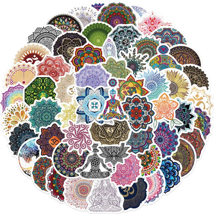 60Pcs Mandala Cartoon Stickers Yoga Spiritual Stickers Laptop Waterproof Stickers Decals Small for Water BottlesSkateboard