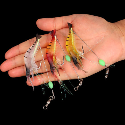 Wholesale Realistic Artificial Soft Shrimp Lure Hook with Leader Cord Trace Luminous Predator Fishing Baits 9.5cm 6g