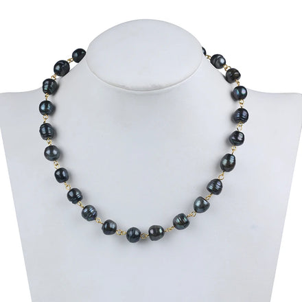 Zhuji Best-Selling Luxury Design Rice Shape Natural Freshwater Real Black Pearl Necklace for Sale