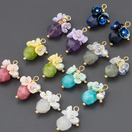 GUFEATHER MA69 6pcs/lot Nickel-Free 18k Gold Plated Natural Stone Charms DIY Earring Pendants Jewelry Making Bag