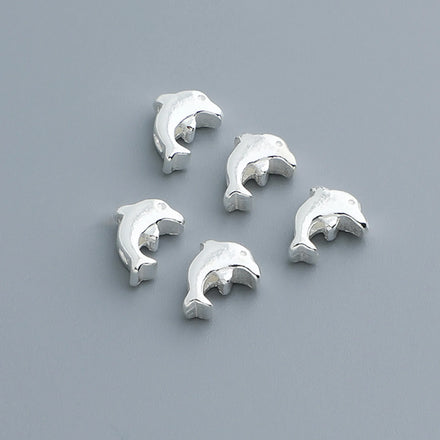 Dolphin Animal Beads 925 Sterling Silver 7mm*5.8mm Smooth Dolphin Charm Beads for Bracelet Necklace Making Finding