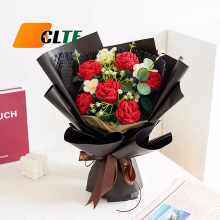 Crochet Flower Bouquet Artificial Knitted Rose Flower Bouquet Graduation Valentine's Mother's Day Gifts for Women Girls Mom