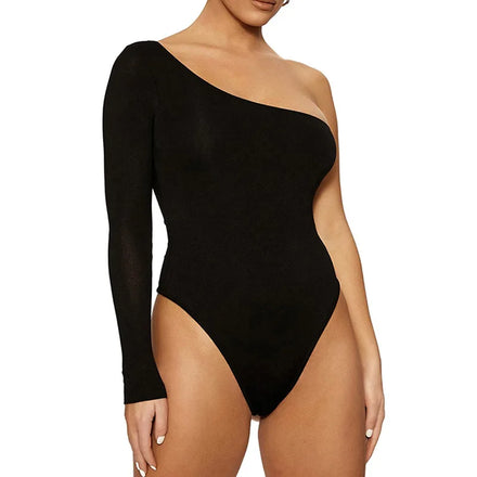 Women's Halter Collar Compression Stretchy Soft Bodycon Jumpsuits One Shoulder Sleeveless Casual Style for Summer Knee Length