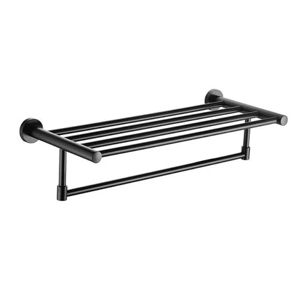 60cm Matte Black Stainless Steel Bathroom Towel Rack with Shelf Wall Mounted Towel Bar for Hotel and Home