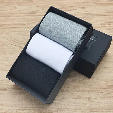 Cotton Crew Socks High Quality Custom Bamboo White Black Gray Breathable 3-Pair Gift Box for Spring Season for Men