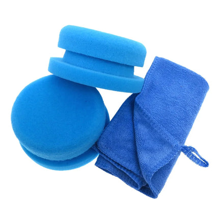 3Pcs Blue Sponge Buffing Pads Handheld Car Waxing Sponge with Cleaning Towel Foam Polishing Pads Set for Auto Waxing Cleaning