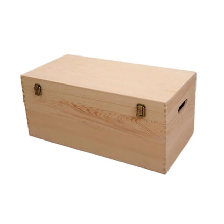 Extra Large Unfinished Wood Box Large Wood Box with Hinged Lid and 2 Front Clasp for Clothes and Toys
