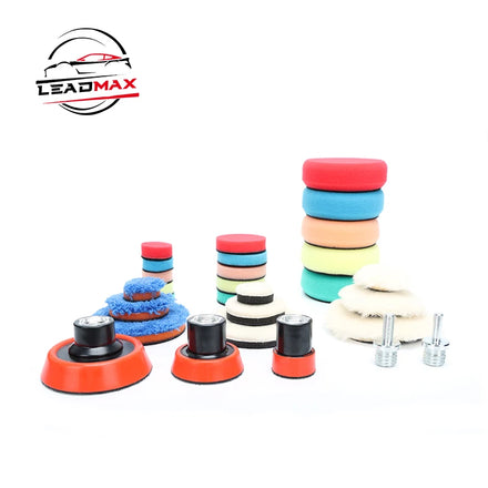 LEADMAX Auto Polisher Kit 29pcs 1inch 2inch 3inch Polishing Tools Mixed Wool Waxiblackr Buffing Sponge Polishing Pad 25mm Foam