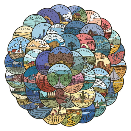 50Pcs US State Scenery Cartoon Stickers for Water BottleGift for Kids Teens Adults GirlTravel Map Waterproof Vinyl Stickers