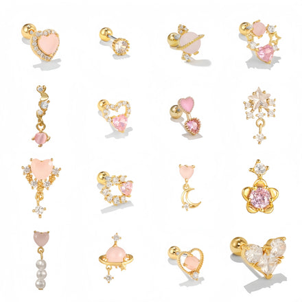 ZUOLA Fine Piercing Jewelry Hypoallergenic Titanium Earrings Pink Heart Zircon Studs Earring Screw Back Earring for Daily Wear