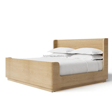 FERLY Home Furniture Customized Queen King Size Oak Wood Bed Frame Wide White Bed Bedroom Bed
