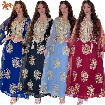 4076 Wholesale Abaya Ensemble Robe Pantalon Avec Printing Abaya Long Sleeve Women's Dress