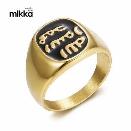 Stainless Steel Vintage Islamism Jewelry Silver Engraved Patterned Islamic Muslim Blacken Round Signet Rings