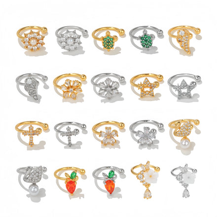 ZUOLA 18K Gold Plated Clip-On Earrings Customizable Trendy Designs-Heart Animal Star Shaped with Zircon Stones for Daily Wear