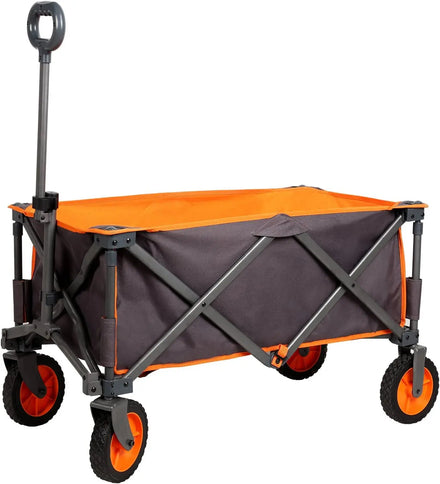 WOQI Utility Folding Wagon Garden Carts with Wood Roll Table Heavy Duty Wagon Shopping Cart for Sports Outdoor Camping Fishing