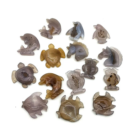 Wholesale Natural Crystal Agate Druzy Turtles 2inch Agate Geode Unicorn Agate Owl Crystal Carving Animals for Decoration