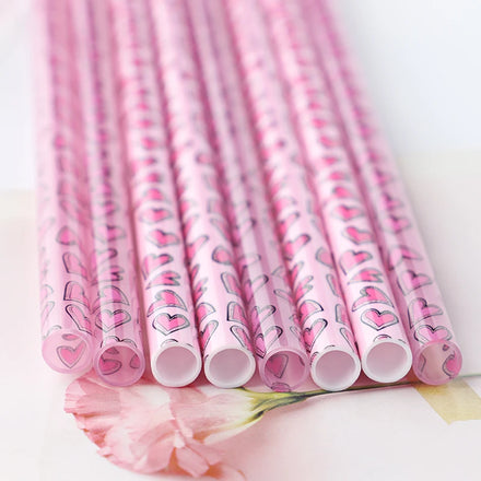 Reusable Eco-friendly PP Plastic Valentine's Day Drinking Straws with Pink Hearts Design 2023 Edition